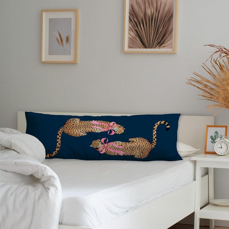 Exqcom Store Coquette Pink Bow Cheetah Body Pillow Covers 20x54, Leopard Print Room Decor, Trendy Navy Blue Cheetah Long Body Pillow Case Cover with Hidden Zipper for Women Adults Girls - Image 3